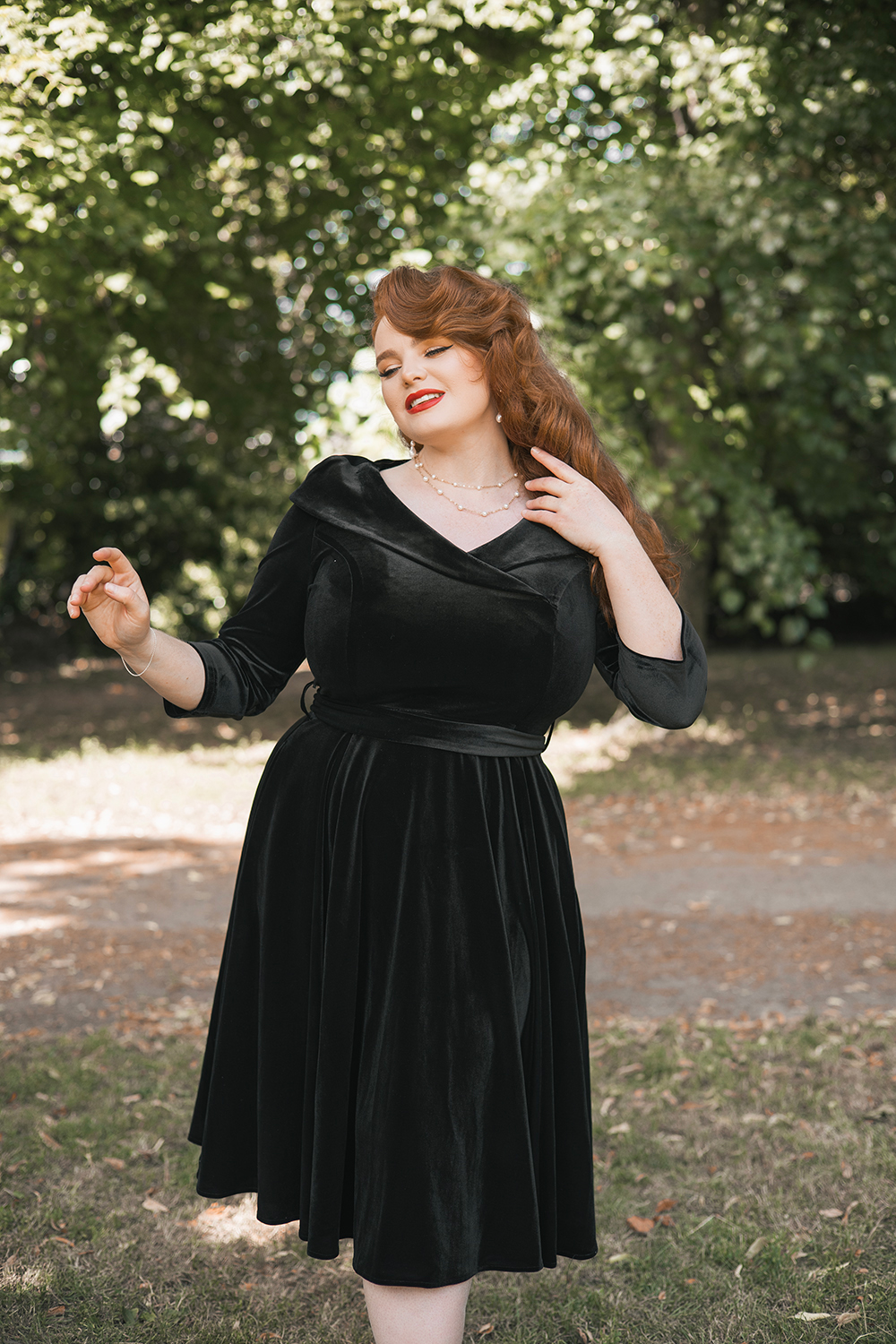 Pheobe Black Velvet Swing Dress in Plus Size